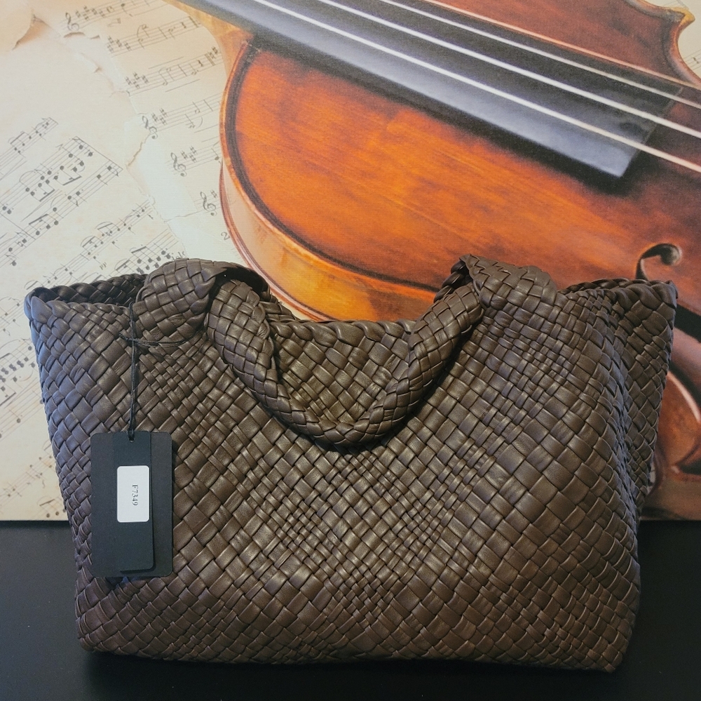 NWT FALOR FIRENZE Margherita Woven Tote in Brown with Dustbag  F7349
